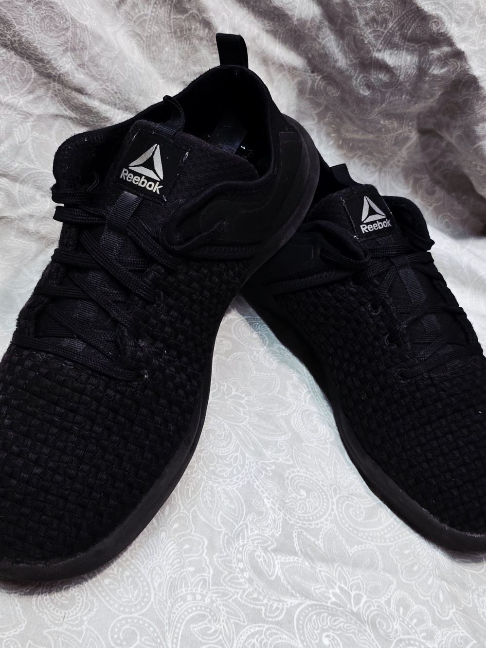 Reebok Plus Runner Woven Women's Triple Black Knit Running Shoes Size 10